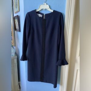 Sara Campbell navy dress with black lace detail. Flutter sleeves. Size 4
